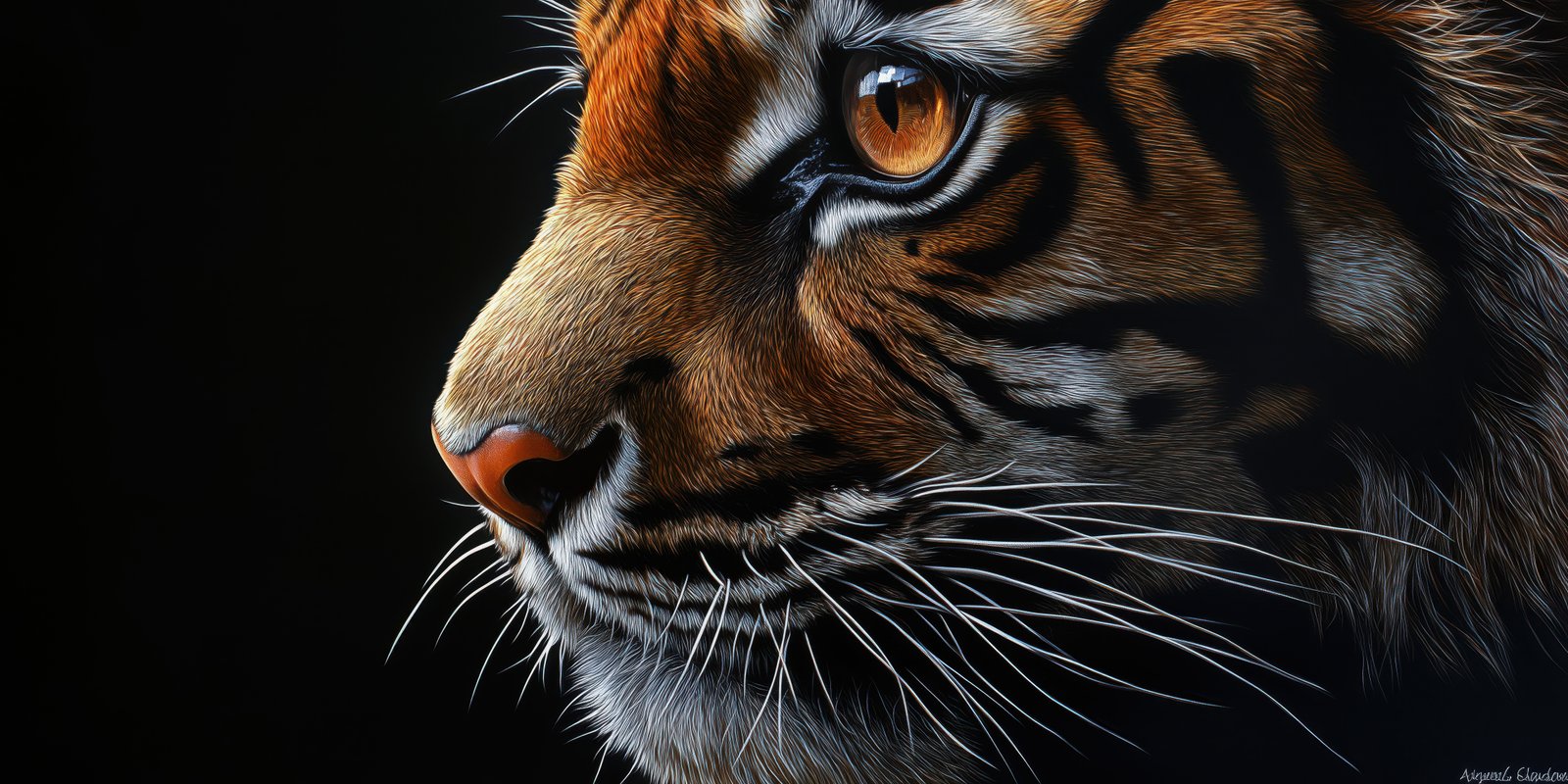 Close-up of a majestic tiger showcasing its striking features in a dark background